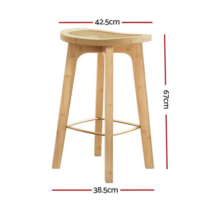 Wooden stool with dimensions labeled on a white background