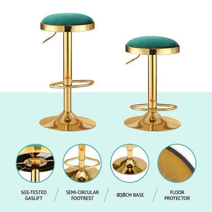 Emerald Velvet Adjustable Bar Stools Gold & Green (Set of 2) - Barstool Express