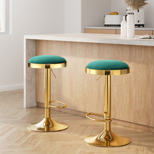 Emerald Velvet Adjustable Bar Stools Gold & Green (Set of 2) - Barstool Express
