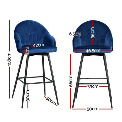 Emily Velvet Swivel Bar Stools 72cm Blue (Set of 2) - Barstool Express