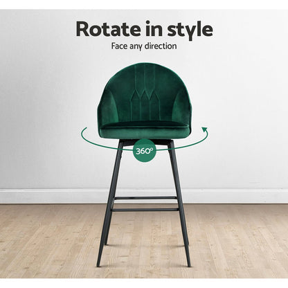 Emily Velvet Swivel Bar Stools 72cm Green (Set of 2) - Barstool Express