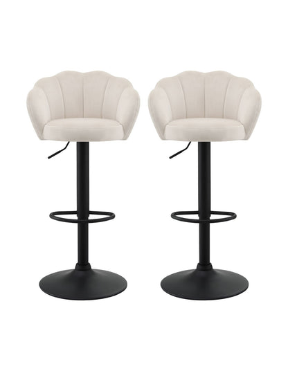 Two Emma ivory velvet shell-back bar stools with black adjustable pedestal bases displayed on a white background.