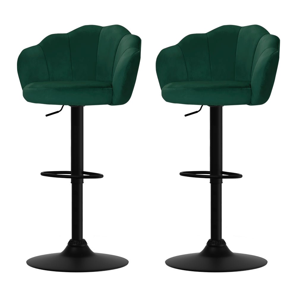 Emma Velvet Clamshell Adjustable Bar Stools Green (Set of 2) - Barstool Express
