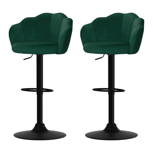 Emma Velvet Clamshell Adjustable Bar Stools Green (Set of 2) - Barstool Express