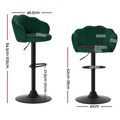 Emma Velvet Clamshell Adjustable Bar Stools Green (Set of 2) - Barstool Express