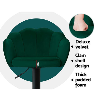 Emma Velvet Clamshell Adjustable Bar Stools Green (Set of 2) - Barstool Express
