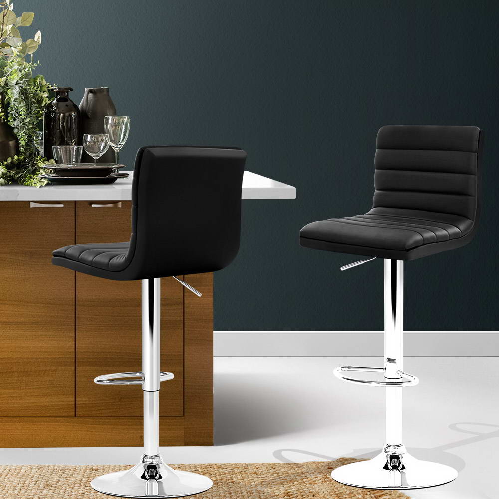Ezra Leather Padded Adjustable Bar Stools Black (Set of 2) - Barstool Express