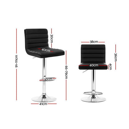 Ezra Leather Padded Adjustable Bar Stools Black (Set of 2) - Barstool Express