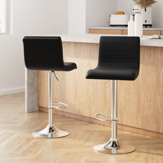 Ezra Leather Padded Adjustable Bar Stools Black (Set of 2) - Barstool Express