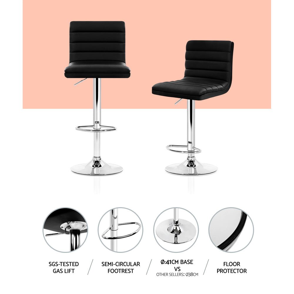 Ezra Leather Padded Adjustable Bar Stools Black (Set of 4) - Barstool Express