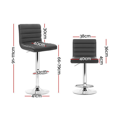 Ezra Leather Padded Adjustable Bar Stools Grey (Set of 2) - Barstool Express