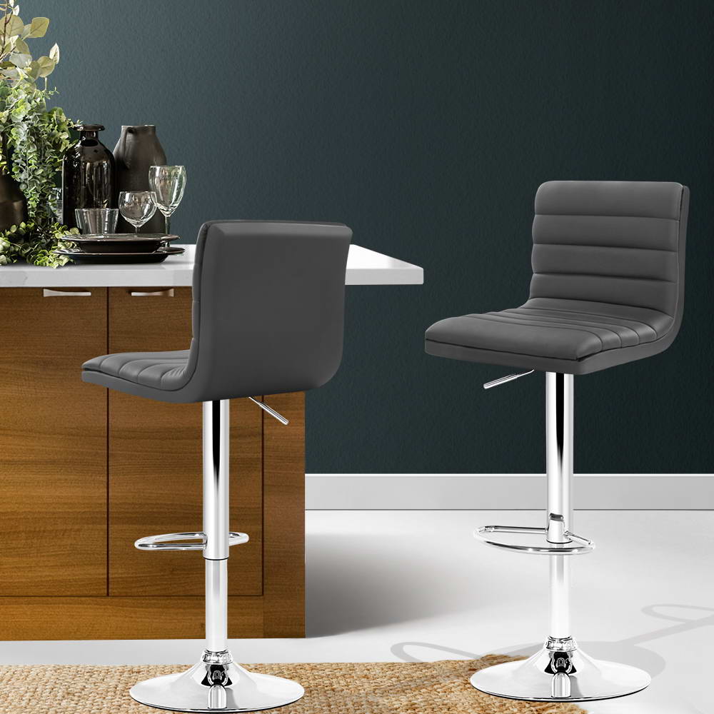 Ezra Leather Padded Adjustable Bar Stools Grey (Set of 2) - Barstool Express