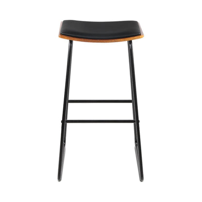Flynn Leather Padded Timber Bar Stools 76cm Black (Set of 2) - Barstool Express