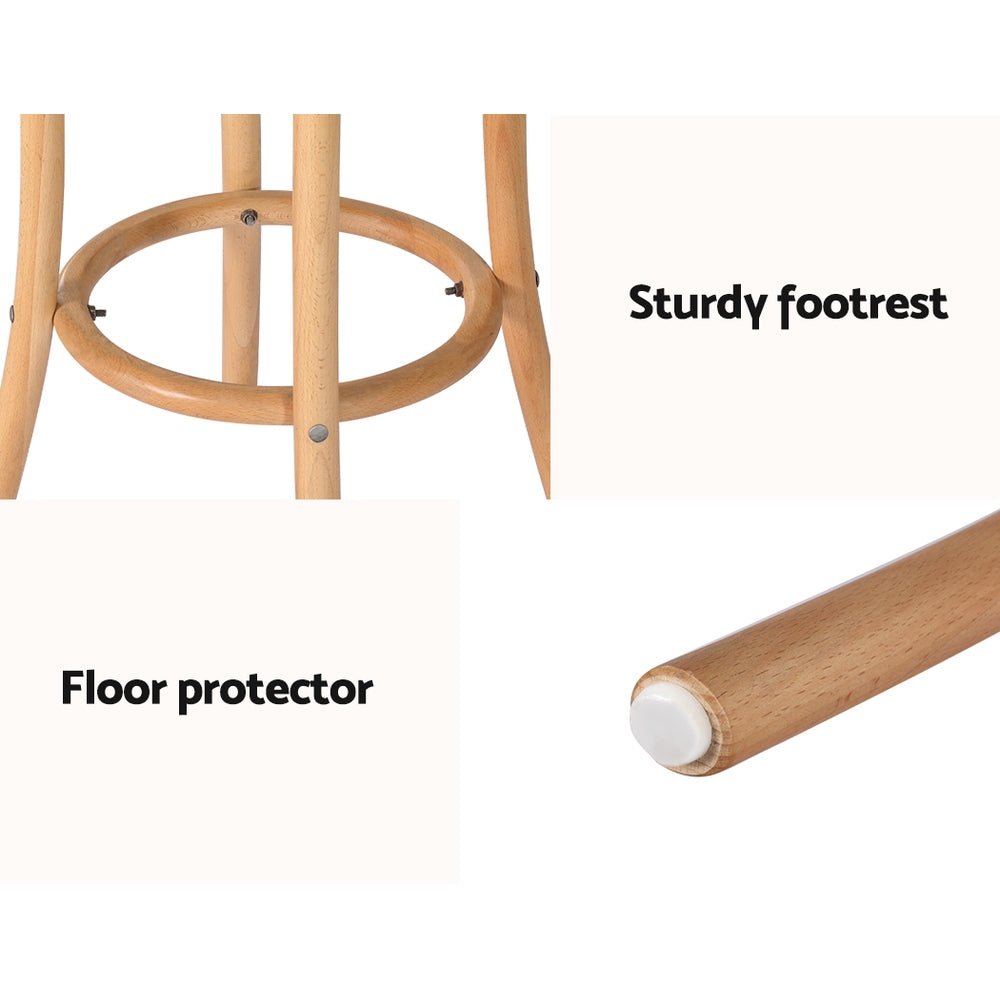 Natural beechwood bar stool with circular footrest and floor protectors
