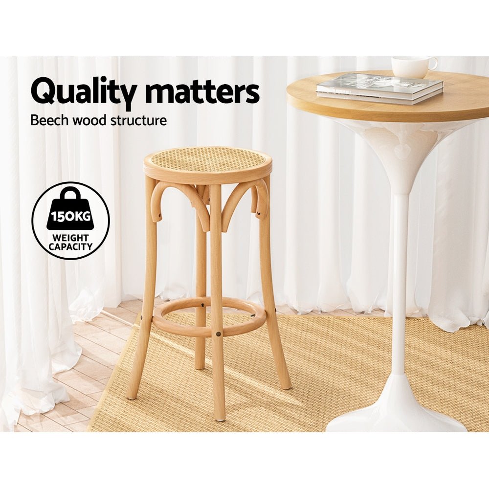 Natural beechwood and rattan bar stool with 150kg weight capacity