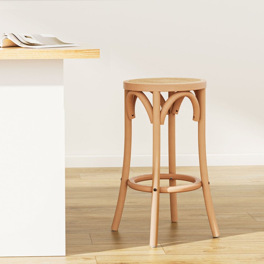 Hamptons Rattan Beechwood Bar Stool 65cm Natural - Barstool Express