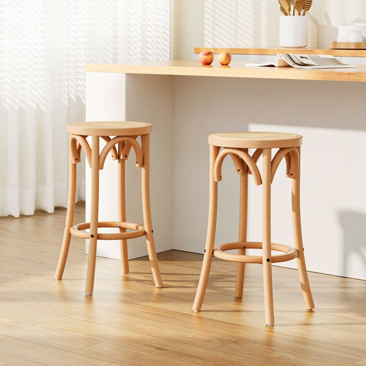 Hamptons Rattan Beechwood Bar Stools 65cm Natural (Set of 2) - Barstool Express