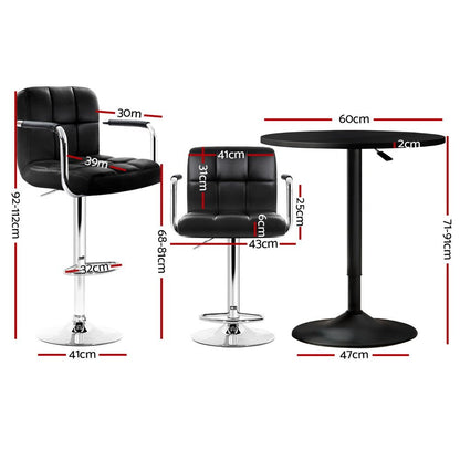 Indi Adjustable Bar Dining Table and Stools Set Black (3 Piece) - Barstool Express