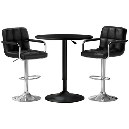 Indi Adjustable Bar Dining Table and Stools Set Black (3 Piece) - Barstool Express