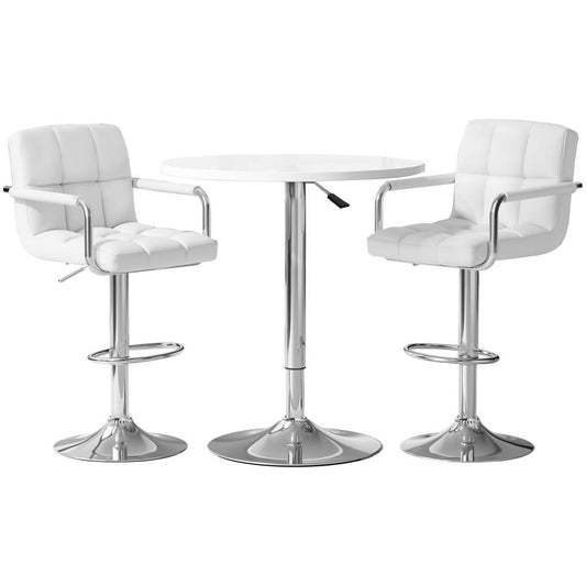 Indi Adjustable Bar Dining Table and Stools Set White (3 Piece) - Barstool Express