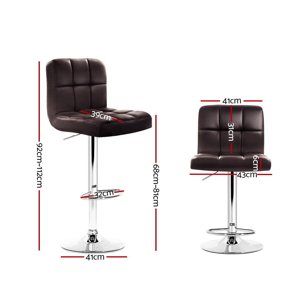 Brown indi height adjustable bar stool with dimensions marked on a white background