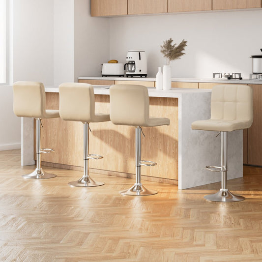 Indi Leather Padded Adjustable Bar Stools Beige (Set of 4) - Barstool Express