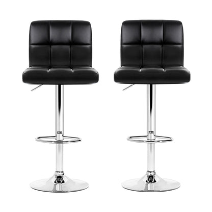 Indi Leather Padded Adjustable Bar Stools Black (Set of 2) - Barstool Express