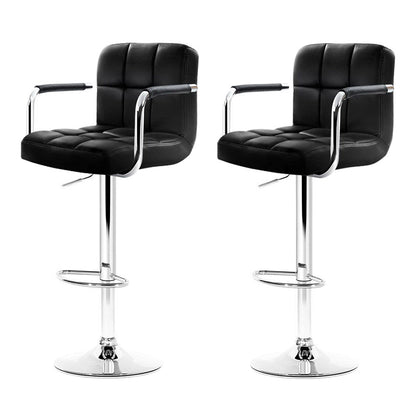 Indi Leather Padded Adjustable Bar Stools w/Armrest Black (Set of 2) - Barstool Express