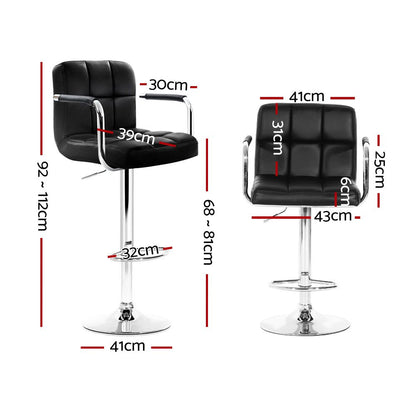 Indi Leather Padded Adjustable Bar Stools w/Armrest Black (Set of 2) - Barstool Express