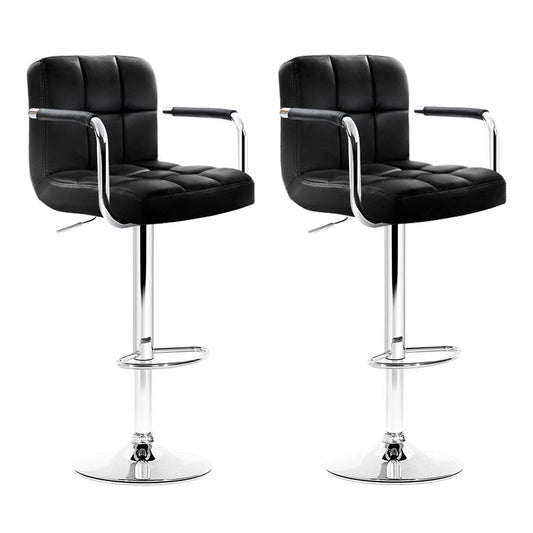 Indi Leather Padded Adjustable Bar Stools w/Armrest Black (Set of 2) - Barstool Express