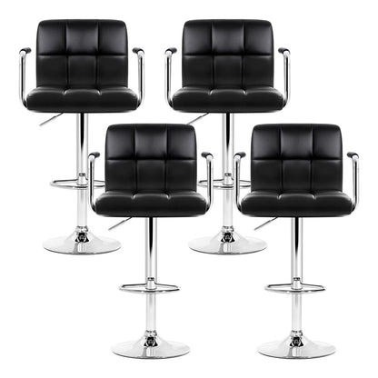 Indi Leather Padded Adjustable Bar Stools w/Armrest Black (Set of 4) - Barstool Express
