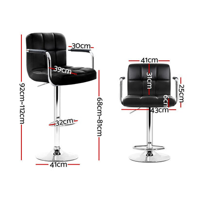 Indi Leather Padded Adjustable Bar Stools w/Armrest Black (Set of 4) - Barstool Express