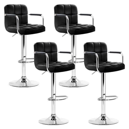 Indi Leather Padded Adjustable Bar Stools w/Armrest Black (Set of 4) - Barstool Express