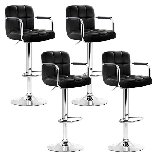 Indi Leather Padded Adjustable Bar Stools w/Armrest Black (Set of 4) - Barstool Express