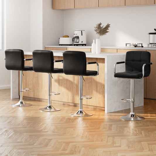 Indi Leather Padded Adjustable Bar Stools w/Armrest Black (Set of 4) - Barstool Express