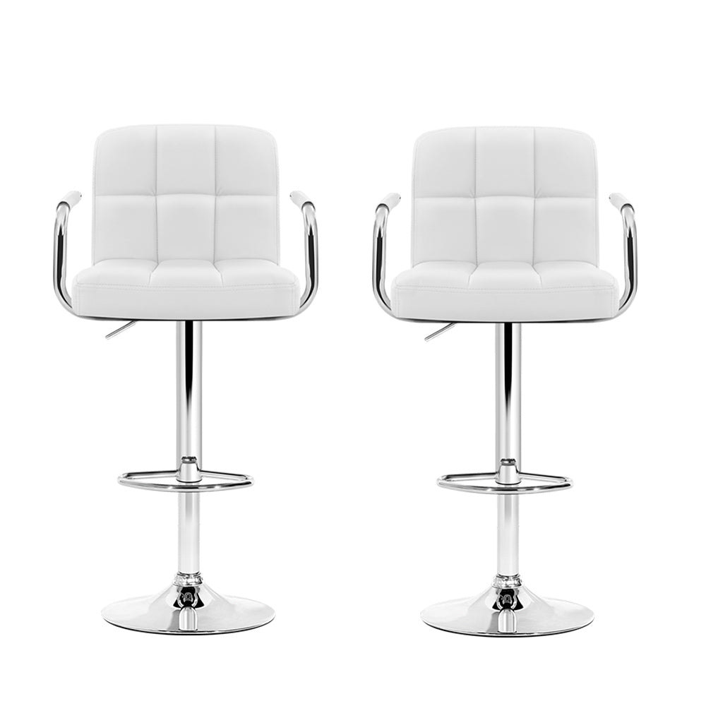 Indi Leather Padded Adjustable Bar Stools w/Armrest White (Set of 2) - Barstool Express