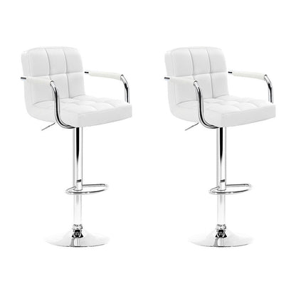 Indi Leather Padded Adjustable Bar Stools w/Armrest White (Set of 2) - Barstool Express