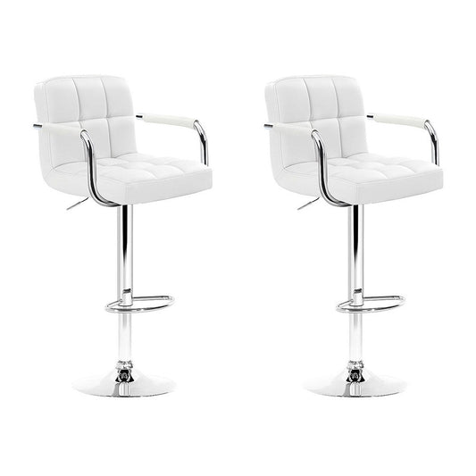 Indi Leather Padded Adjustable Bar Stools w/Armrest White (Set of 2) - Barstool Express
