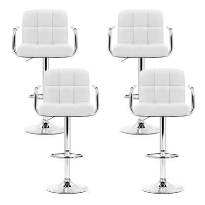 Indi Leather Padded Adjustable Bar Stools w/Armrest White (Set of 4) - Barstool Express