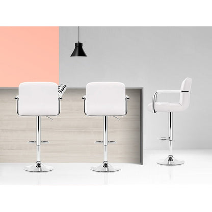 Indi Leather Padded Adjustable Bar Stools w/Armrest White (Set of 4) - Barstool Express