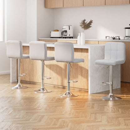 Indi Leather Padded Adjustable Bar Stools White (Set of 4) - Barstool Express