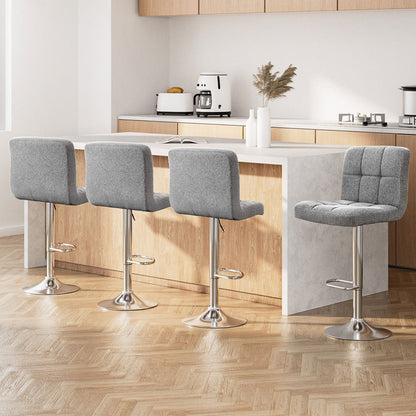 Indi Linen Fabric Adjustable Bar Stools Grey (Set of 4) - Barstool Express