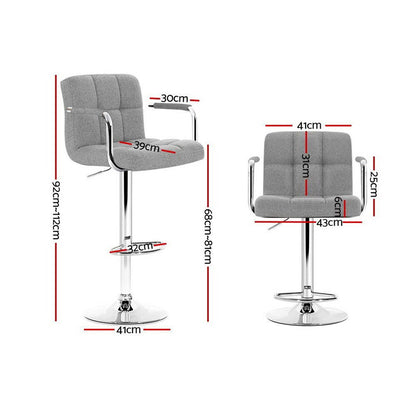 Indi Linen Fabric Adjustable Bar Stools w/Armrest Grey (Set of 2) - Barstool Express
