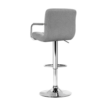 Gray bar stool with chrome base on a white background