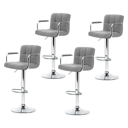 Indi Linen Fabric Adjustable Bar Stools w/Armrest Grey (Set of 4) - Barstool Express