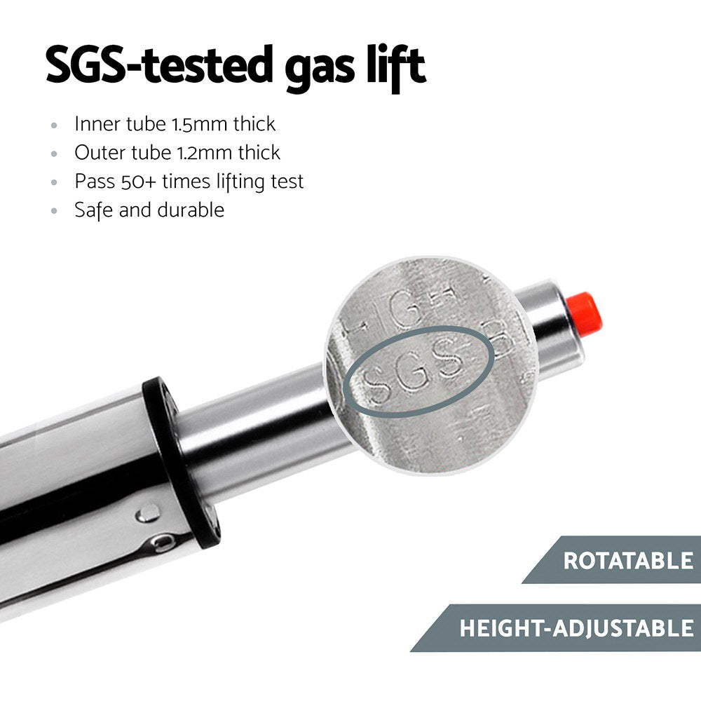 SGS-tested gas lift with specifications and features on a white background