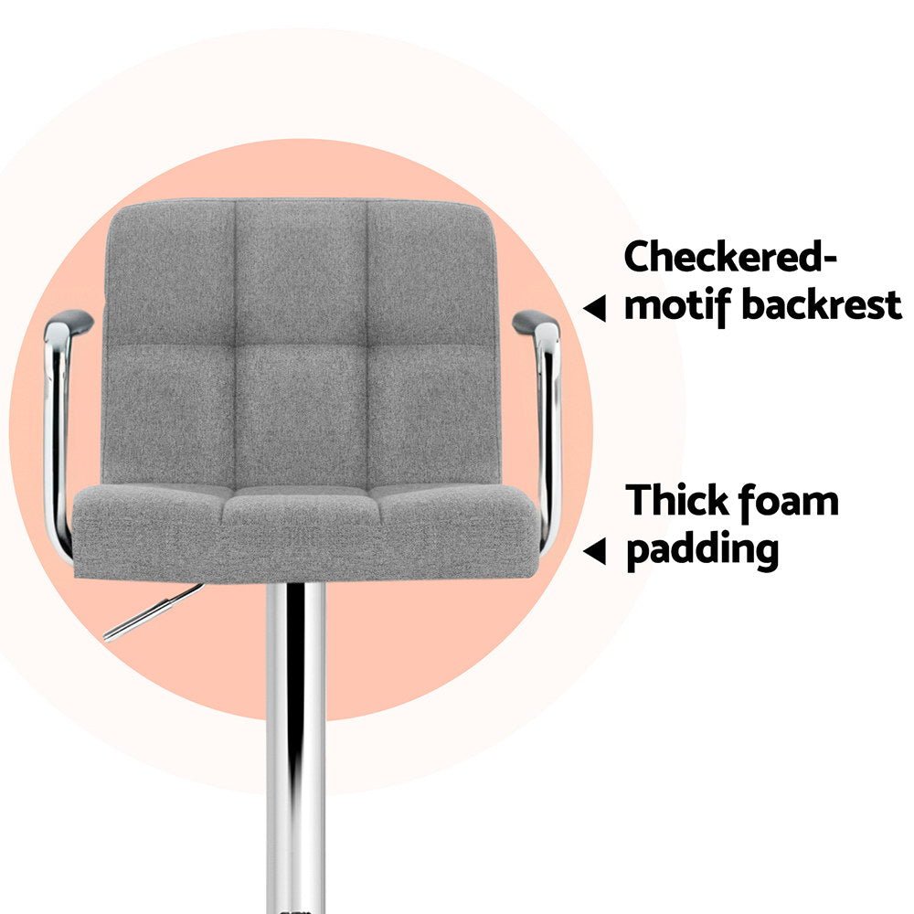 Gray chair with checkered backrest and thick foam padding on a white background