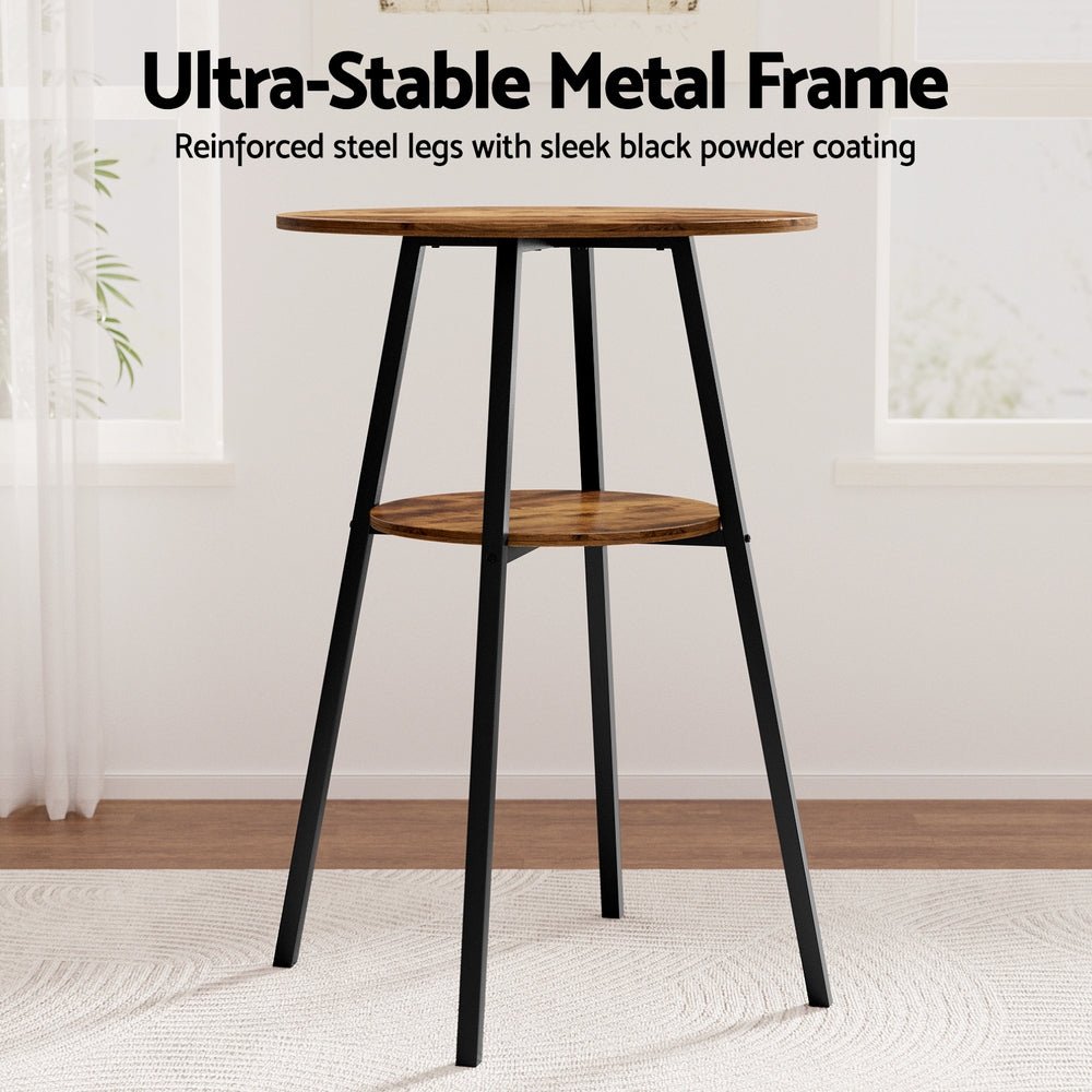 Industrial Wooden Bar Table with 2 - Tier Organiser 95cm Rustic Brown - Barstool Express