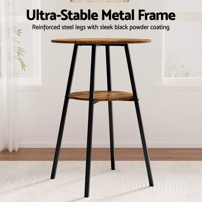 Industrial Wooden Bar Table with 2 - Tier Organiser 95cm Rustic Brown - Barstool Express