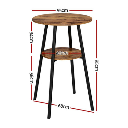 Industrial Wooden Bar Table with 2 - Tier Organiser 95cm Rustic Brown - Barstool Express